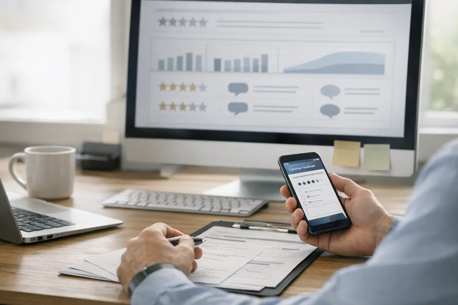 Service-Nachverfolgung mit Feedback- und Bewertungslogik in einem realen Unternehmensprozess statt losem Nachfassen.